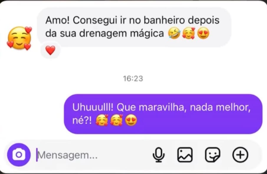 Print de conversa de cliente agradecendo pela drenagem